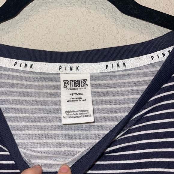 Pink Victorias Secret Navy And White Striped T Shirt Cotton Size Medium - Picture 3 of 6